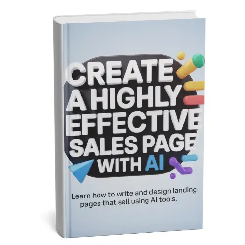 Cover of the eBook “Build a High-Converting Sales Page with AI” with a clean, professional design featuring conversion arrows, text blocks, and layout elements that reflect website building.